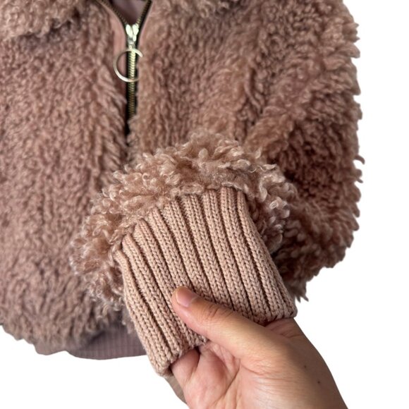 Zara TRF mauve pink oversized faux shearling teddy bomber jacket size XS - Picture 4 of 7